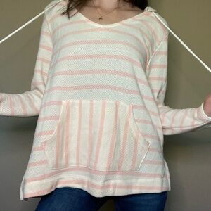 Old Navy Striped Pink and Cream Knit Hoodie